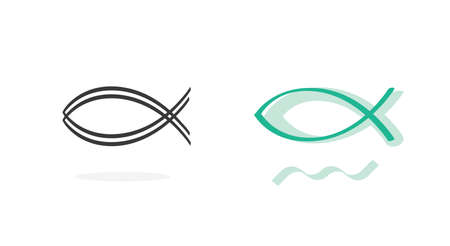 Fish icon or Christian symbol silhouette vector religious sign isolated on white illustration line outline style imageのイラスト素材