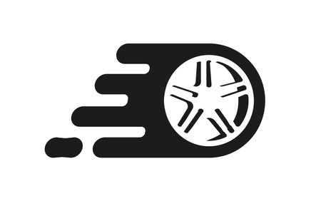 Fast tire icon or speed wheel for car store shape design vector illustration isolated on white, modern graphic print clipart image blackのイラスト素材