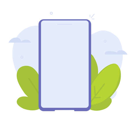 Cell phone blank screen vector modern or smartphone cellular cellphone with empty white display graphic cartoon illustration, simple fun smart device closeup design imageのイラスト素材