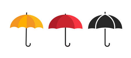 Umbrella icon vector isolated pictogram set flat or parasol black and white shape silhouette clipart red orange yellow object illustration graphic imageのイラスト素材