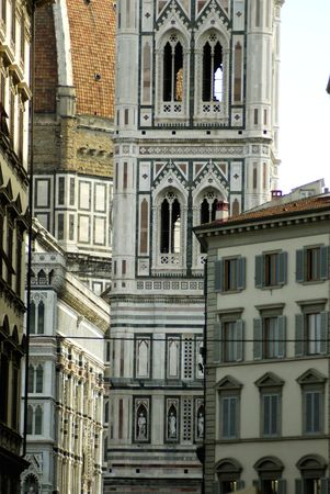 a view of the tower of the duomo,in florenceの写真素材
