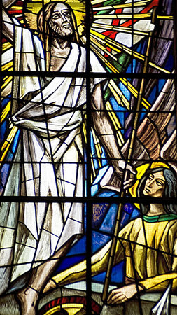 religius escenes in a church of florence.those beutiful glasses are part of the windows.(The church of seven saints)のeditorial素材