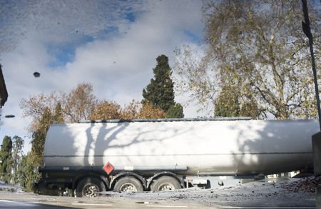 A track reflexed in the streetの写真素材