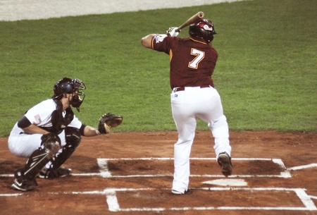 Image of the game betwen USA and Venezuela in the baseball worldcup 2009, in florence, italy.The team of USA was the winner of the game,6x3.のeditorial素材