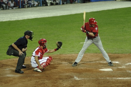 Image of the game betwen Canada and Cuba in the baseball worldcup. .Cuba was the winner,5x1,and pass to the final with USA.のeditorial素材