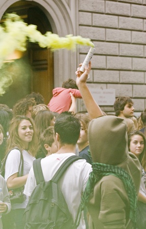 Students protest against the new law for the public instructionのeditorial素材