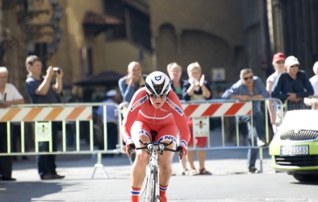 UCI road world championships  Tuscany 2013  Individual time trial  Women Juniors Norway, Solveing Edoy  Note  the identification of athletes has been based on the order of departure  may not be exact even though the attention givenのeditorial素材