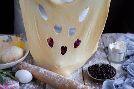 Cooking cherry pie. Work with the testの写真素材