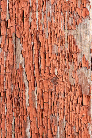Seamless texture of old wood with cracks and pale red paint. Remains of old paint on the painted wood surface.の写真素材