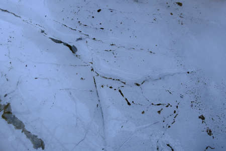 Close-up of frozen water surface with green algae at the bottom of a pond, winter day. Frozen water textureの写真素材