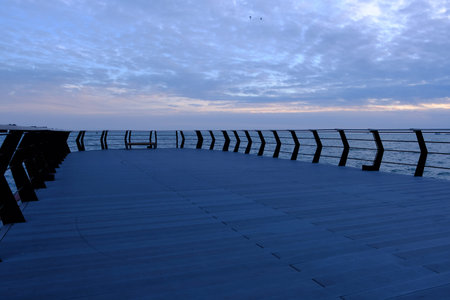 Marine wooden pier, berth in azov sea Mariupol Ukraine