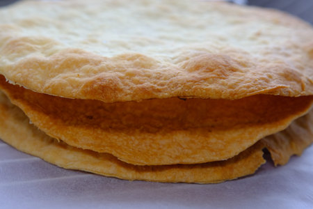 Fresh Puff Cakes for Napoleon Cake Puff pastry for dessert Milfey. French pastries. Napoleon cake layers.の写真素材