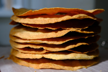 Fresh Puff Cakes for Napoleon Cake Puff pastry for dessert Milfey. French pastries. Napoleon cake...