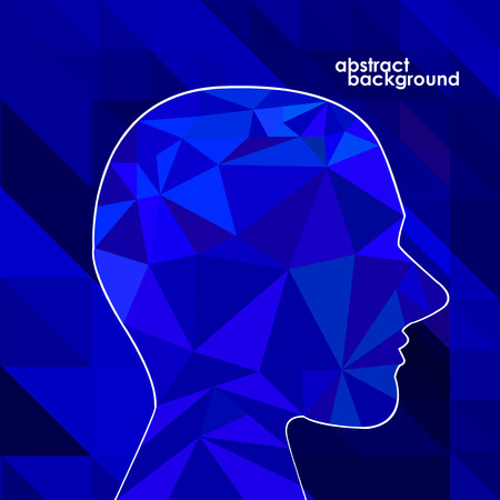 Human head from 3d geometric colorful triangles. Abstract illustrationのイラスト素材