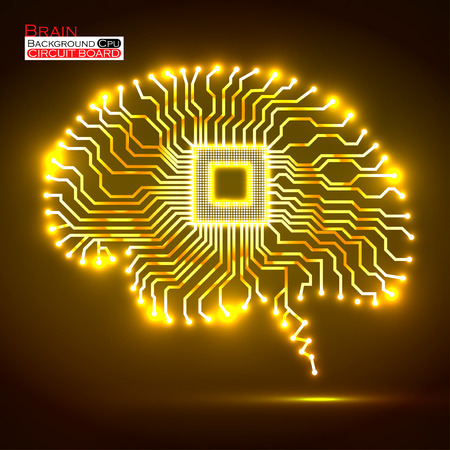 Neon brain. Cpu. Circuit board. Vector illustration. Eps 10のイラスト素材