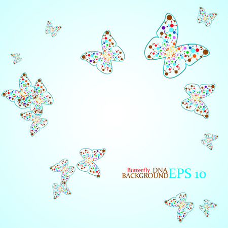Molecule DNA along the contour butterflies. Abstract background.のイラスト素材