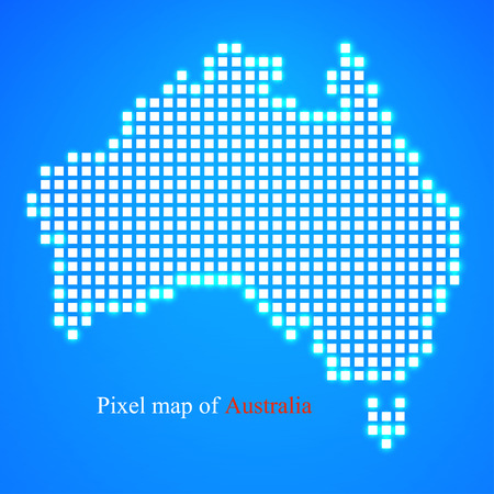 Pixel map of Australia. Technology style with glow effectのイラスト素材