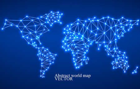 Abstract polygonal world map with glowing dots and lines, network connections. Vector illustration. Eps 10のイラスト素材