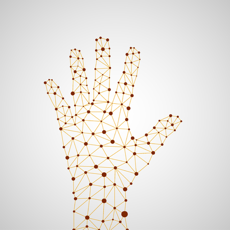 Abstract geometric hand with connecting dots and lines. Modern technology concept. Vector illustration. Eps 10のイラスト素材