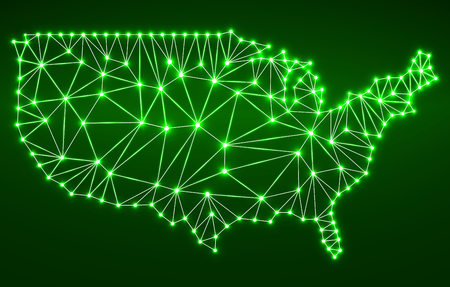Abstract polygonal  map USA with glowing dots and lines, network connections.のイラスト素材