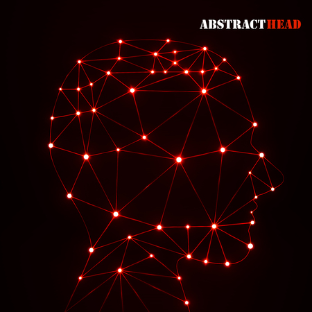 Abstract polygonal head with glowing dots and lines, network connections. のイラスト素材