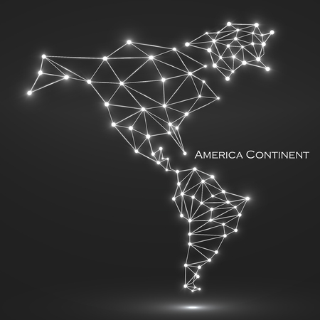 Abstract polygonal  map America continent with glowing dots and lines, network connections. Vector illustration. Eps 10のイラスト素材