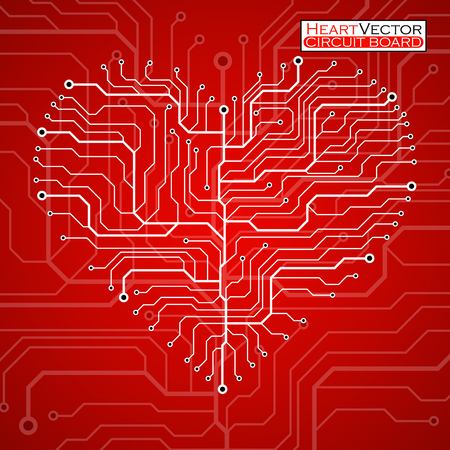 Valentine's background with circuit board on heart shape. Technology illustration.のイラスト素材