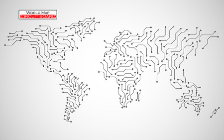 World Map. Circuit board. Technology background.のイラスト素材