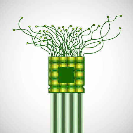 Cpu. Microprocessor. Abstract chaotic lines.のイラスト素材