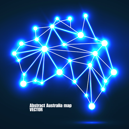 Abstract polygonal Australia map with glowing dots and lines, network connections. Vector illustration. Eps 10のイラスト素材