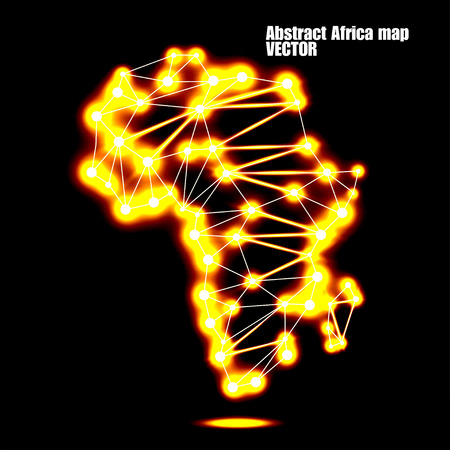 Abstract polygonal Africa map with glowing dots and lines, network connections. Vector illustration. Eps 10のイラスト素材
