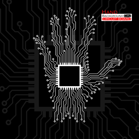 Hand. Cpu. Circuit board. Vector illustration. Eps 10のイラスト素材