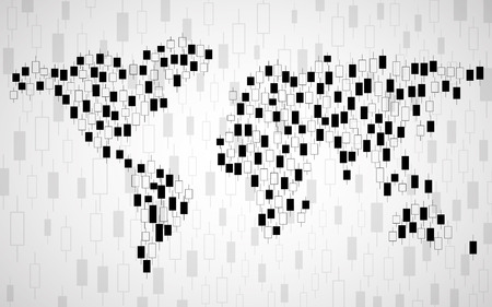 Abstract world map with japanese candlestick, background for business, forex, vector illustrationのイラスト素材