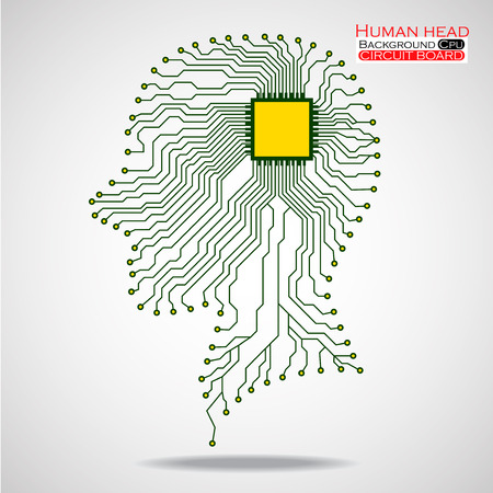 Human head, cpu, circuit board, vector illustration, eps 10のイラスト素材