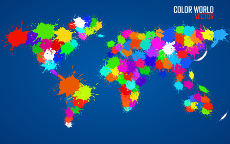 Abstract world map of colorful watercolor paintのイラスト素材