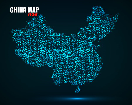 Abstract map of China with glowing particles, vector illustration eps 10のイラスト素材