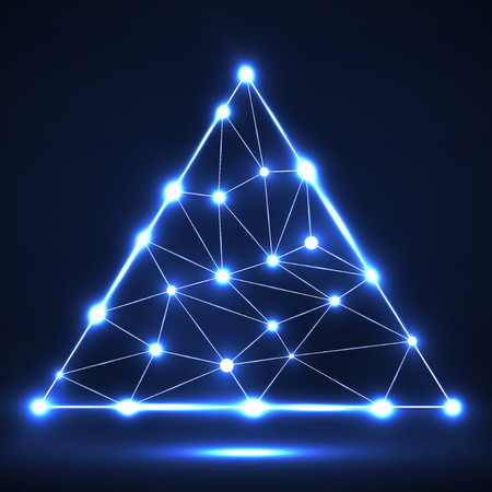 Abstract network in triangle with glowing dots and lines, network connections. Vector illustration. Eps 10のイラスト素材