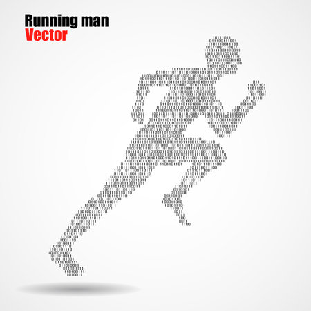 Abstract silhouette running man from binary computer code, vector illustration eps 10のイラスト素材