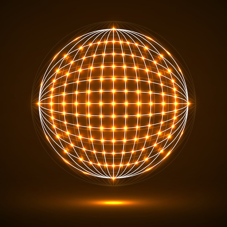 Abstract geometric technology shape of glowing dots, network connection. Neon global digital connectionsのイラスト素材