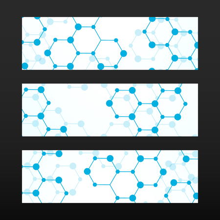 Banner with hexagonal molecular structure of DNA. Geometric abstract backgroundのイラスト素材