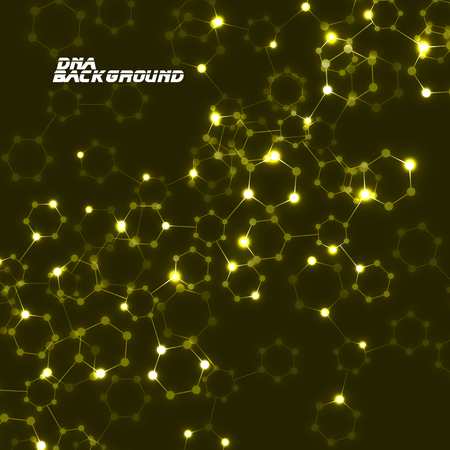Abstract neon hexagonal molecules, molecular structure of DNA, geometric backgroundのイラスト素材