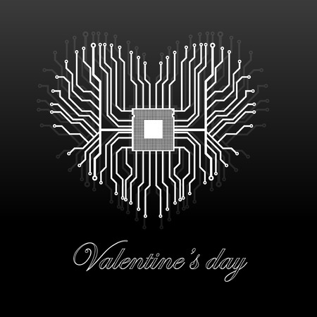 Abstract electronic circuit board in shape of heart, technology background. Happy Valentine's Dayのイラスト素材