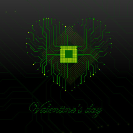 Abstract electronic circuit board in shape of heart, technology background. Happy Valentine's Dayのイラスト素材