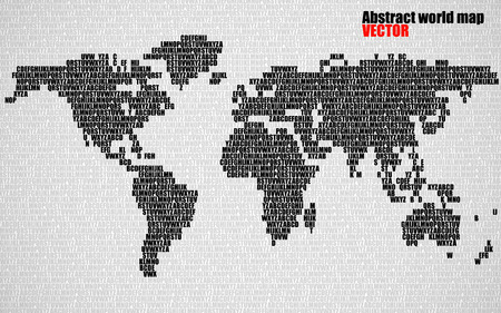 Abstract world map with letters of English alphabet. Vector backgroundのイラスト素材