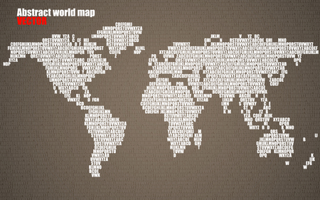 Abstract world map with letters of English alphabet. Vector backgroundのイラスト素材