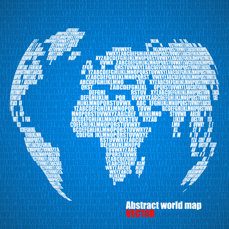 Abstract world map with letters of English alphabet. Vector globe backgroundのイラスト素材