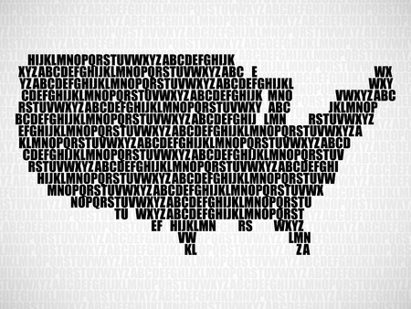 Abstract USA map with letters of English alphabet. Vector backgroundのイラスト素材