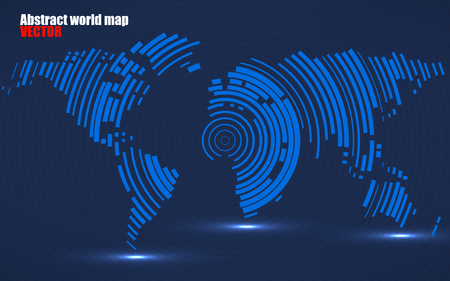 Abstract World map of radial lines, technology style. Vectorのイラスト素材