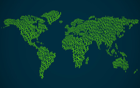Bstract World map with signs of the us dollar. Vectorのイラスト素材