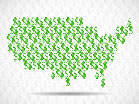 Abstract USA map with signs of the us dollar. Vector backgroundのイラスト素材